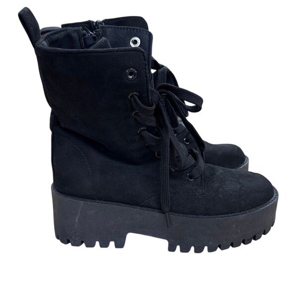 Rouge Size 7 Black Women's Combat Ankle Boot Shoes Faux Suede - Picture 10 of 15